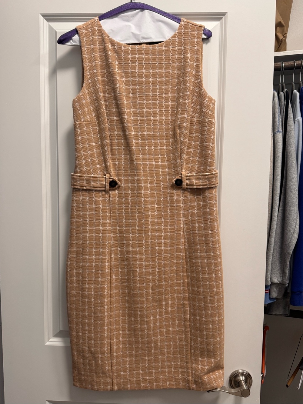 Ann Taylor Tan Plaid Sleeveless Sheath Dress